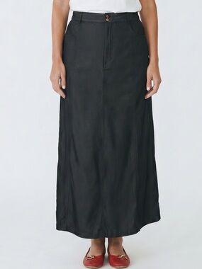 Tommy Bahama Black Silk Blend Maxi Skirt Button Front Zip Size 12